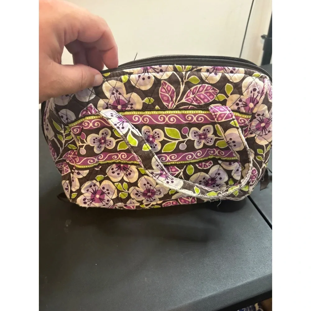 Vera Bradley Plum Petals Quilted Floral Handbag Purple Green Satchel Bag